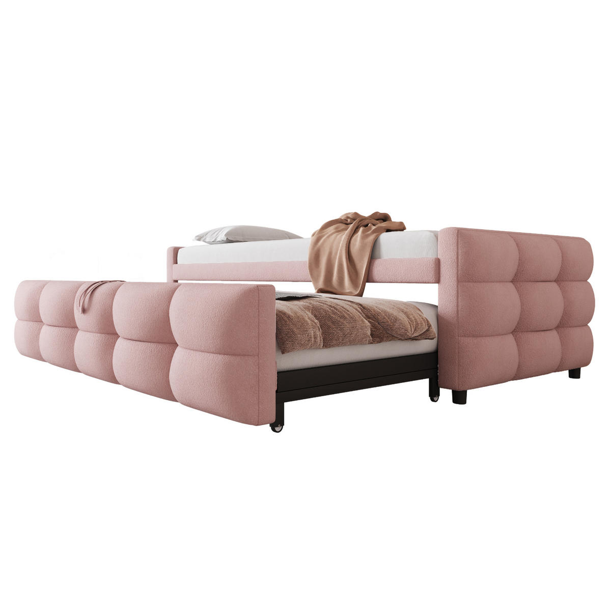 POLSTERBETT 90/190 cm Rosa aus Samt ausziehbar mit Lattenrost - Rosa, Textil (90/190cm) - OKWISH