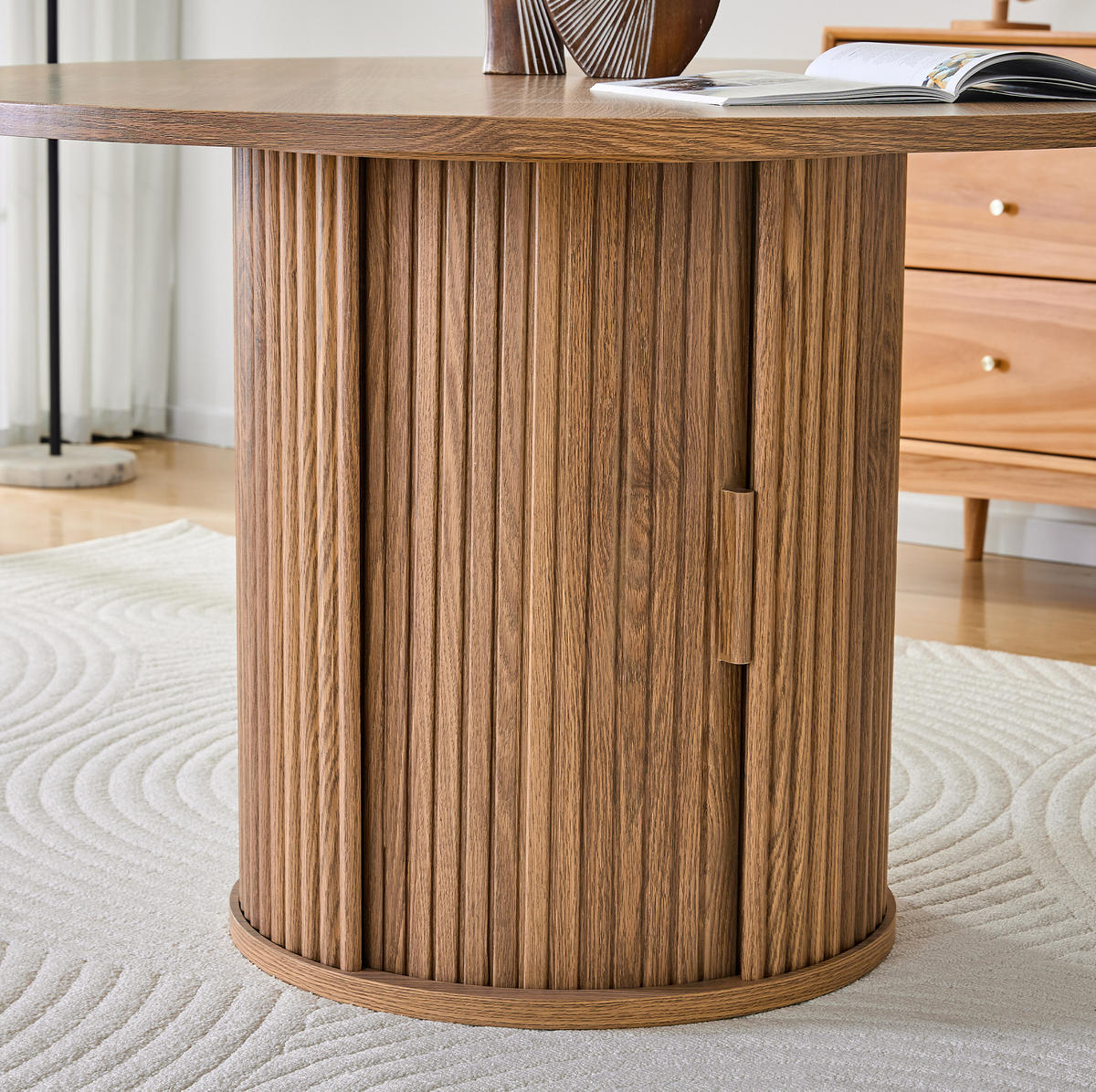 ESSTISCH aus Holzwerkstoff 120x120x75 cm Walnussfarben mit Doppellager und Schiebetür im Landhausstil - Walnussfarben, Holzwerkstoff (120/120/75.5cm) - Modfu