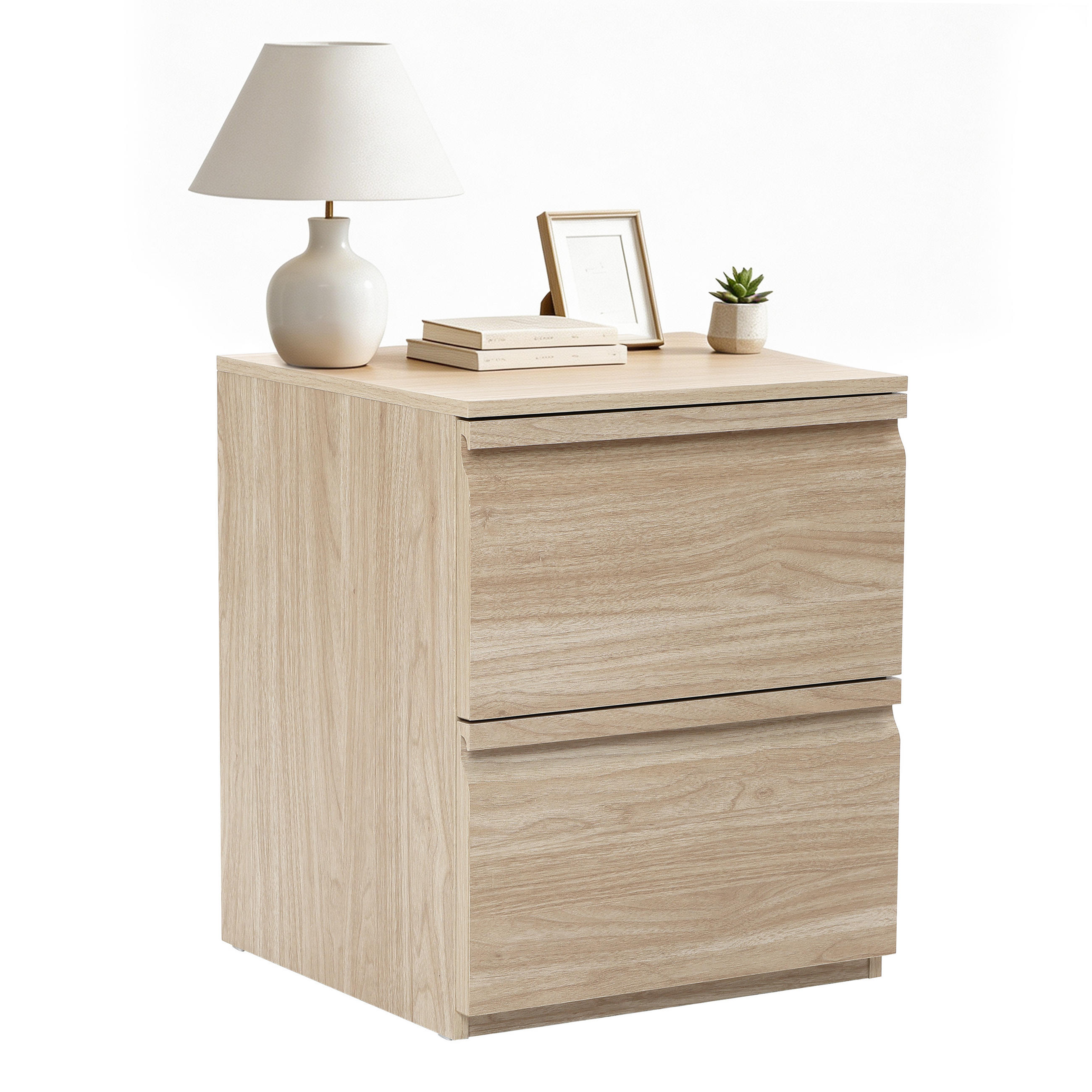 NACHTTISCH Holz mit 2 Schubladen, Holzoptik | B40 x T40 x H49 cm - Hellbraun, Holzwerkstoff (39.5/48.5/39.5cm) - Hometopia