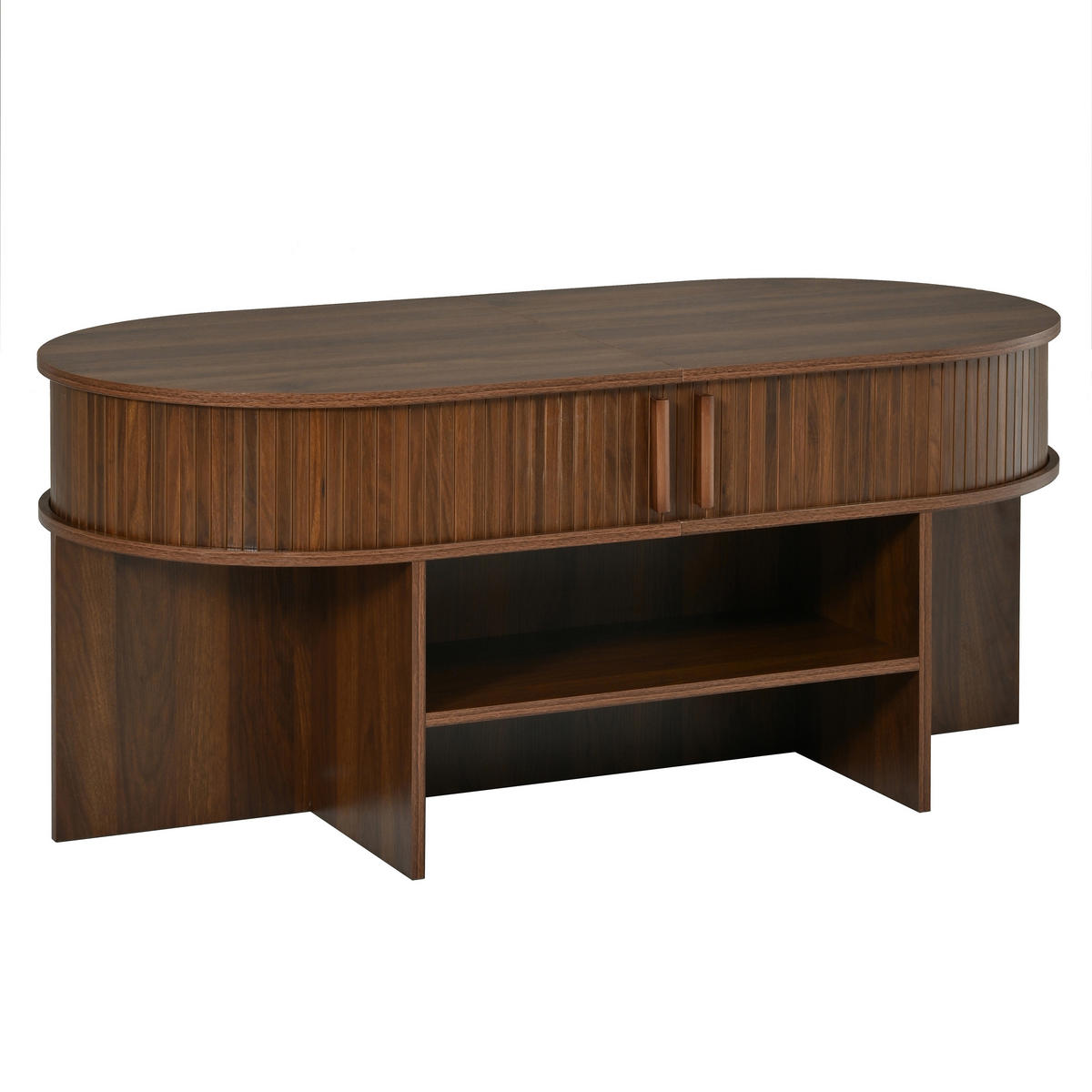 COUCHTISCH-SET DE-37043 oval mit Schiebetüren und Hockern Nussbaum - Walnussfarben, Holzwerkstoff (120/60/51.5cm) - ComfortXL