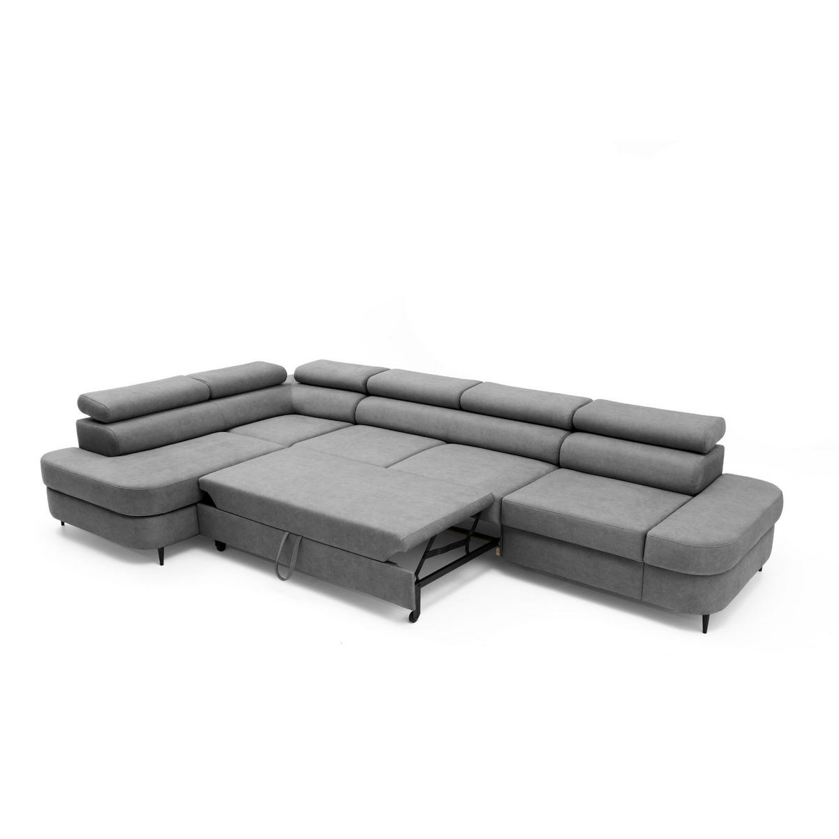 ECKSOFA PRIAM MAXI L-Form Links mit Schlaffunktion 125x195 Velours Grau - Schwarz/Grau, Holz/Textil (203/350cm) - Muffo