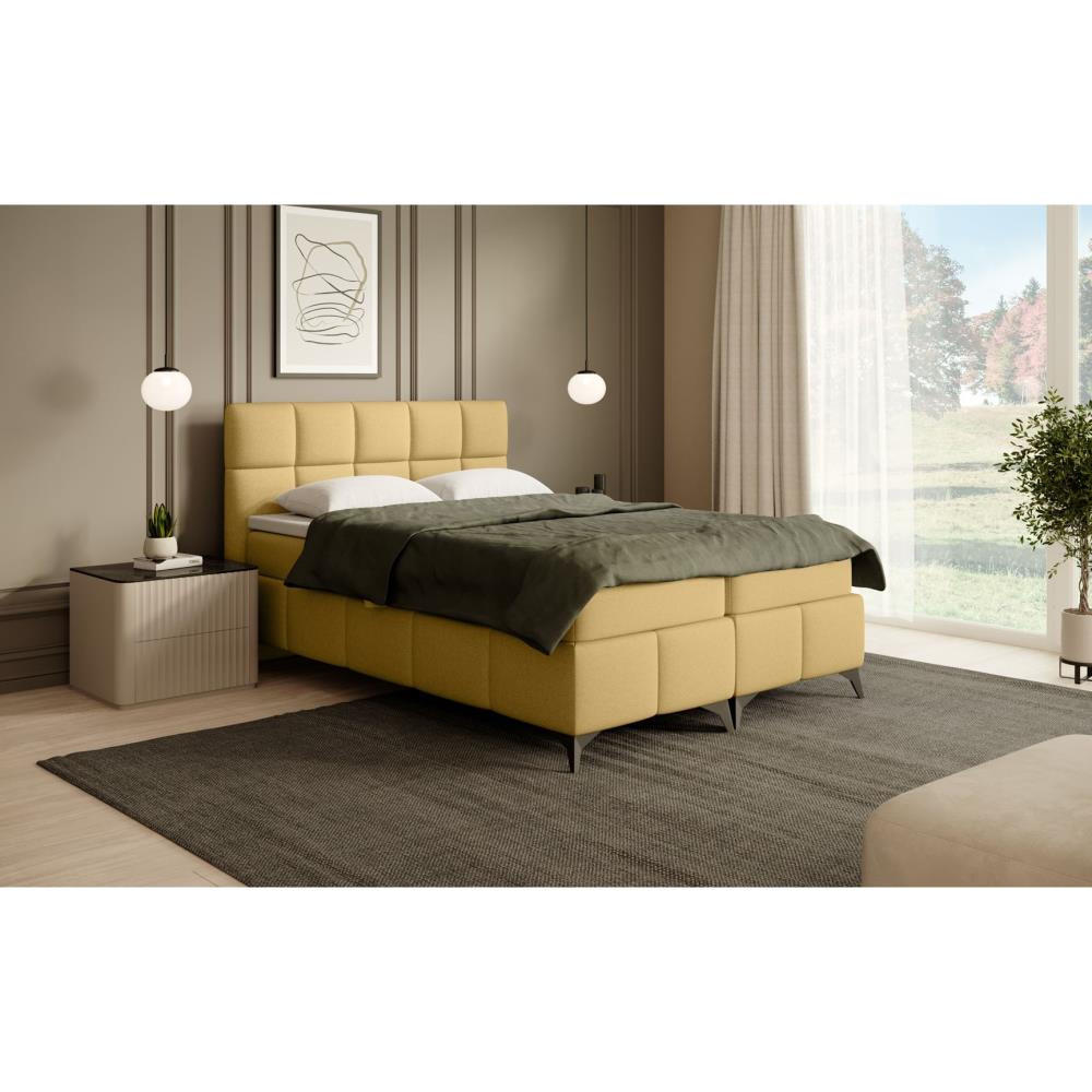 BOXBETT Solido mit Bettkasten 140x200 cm gelb - Gelb/Schwarz, Textil/Metall (140/200cm) - Beautysofa