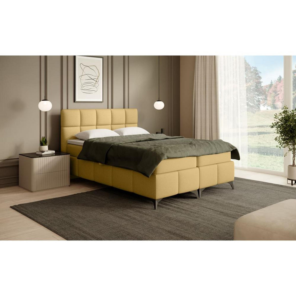BOXBETT Solido mit Bettkasten 140x200 cm gelb - Gelb/Schwarz, Textil/Metall (140/200cm) - Beautysofa
