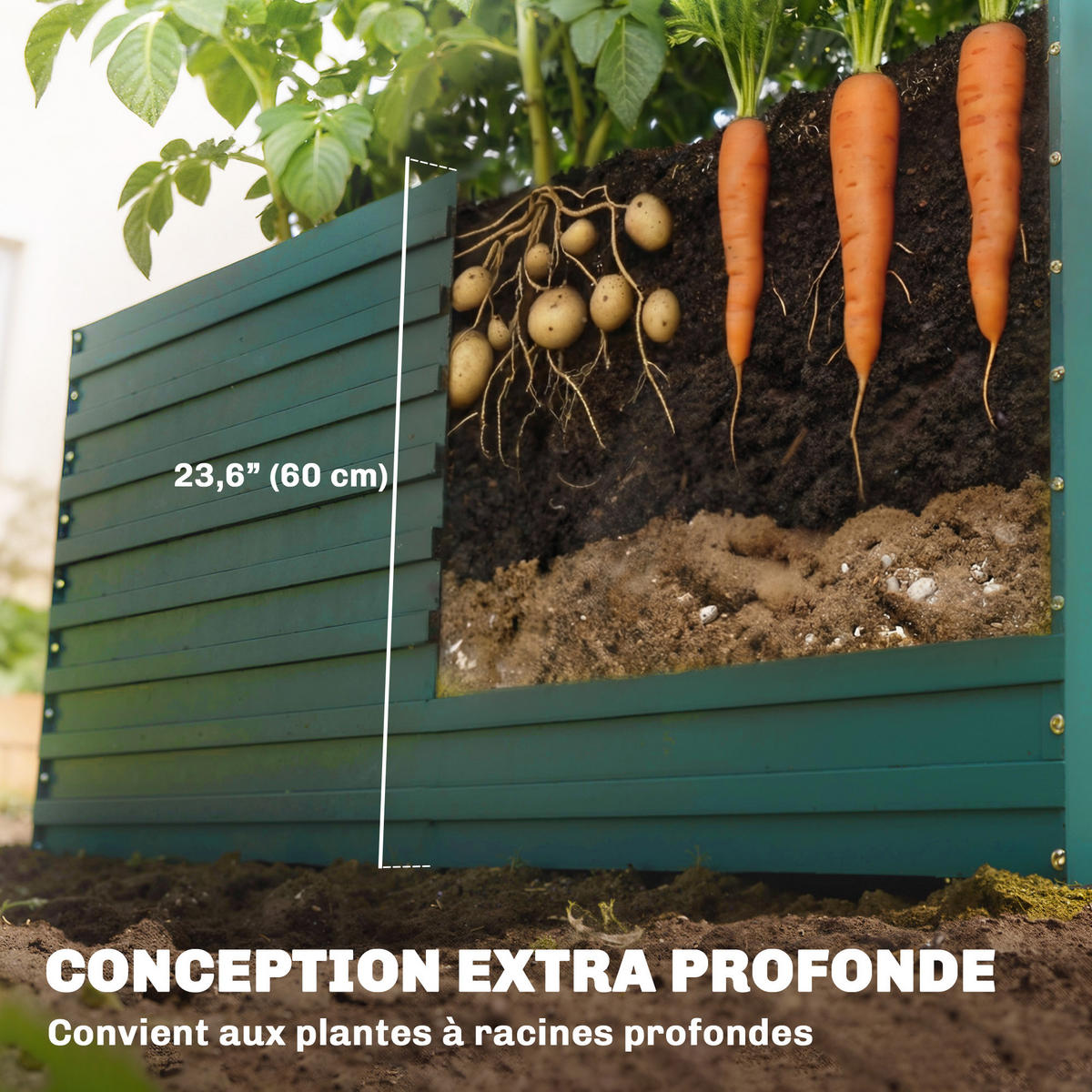 HOCHBEET DE-12309 e/tra tief 160/80/60 cm mit offenem Boden Grün - Grün, Metall (160/60/80cm) - ComfortXL