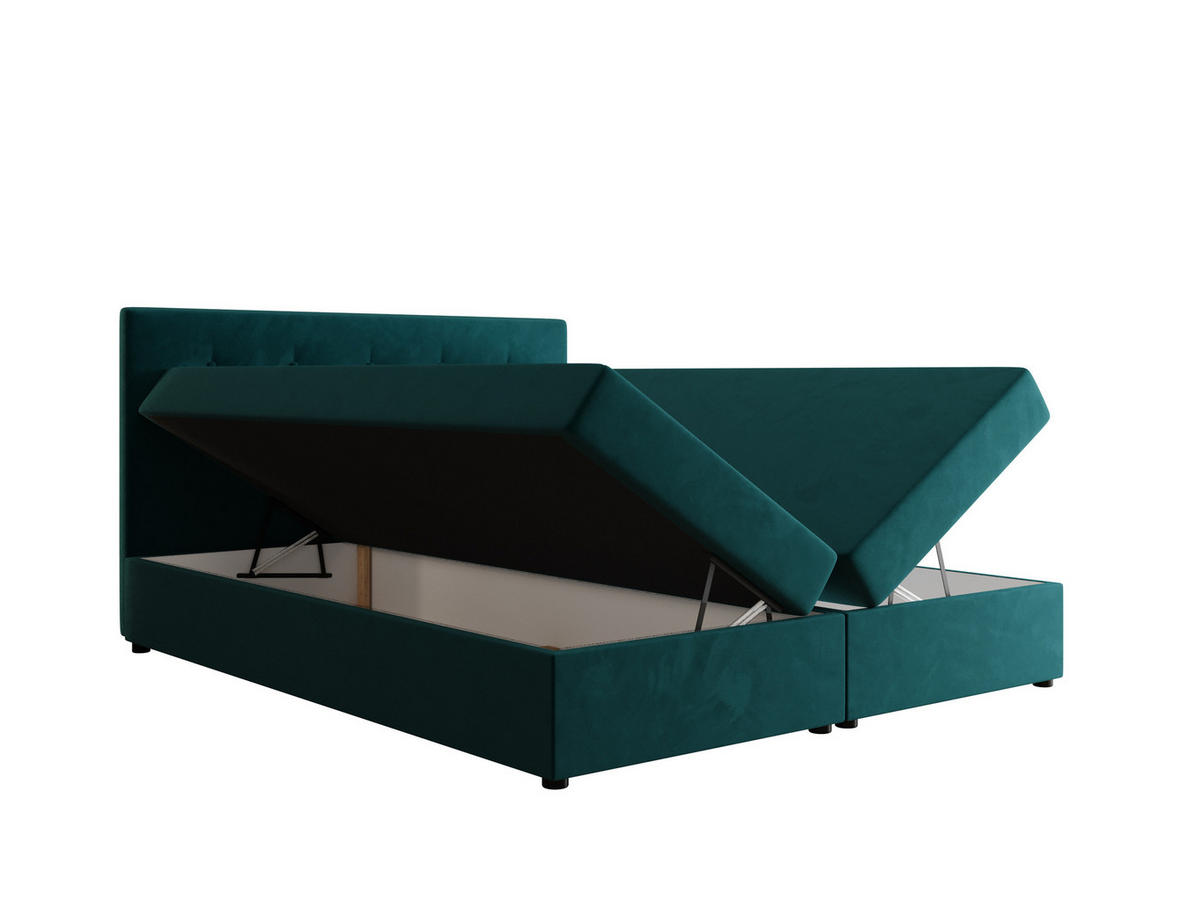 BOXBETT FADO 22 mit Matratze H3, Bonell und Topper 160x200 Itaka 39 - Türkis, Holz/Textil (160/200cm) - Bedante