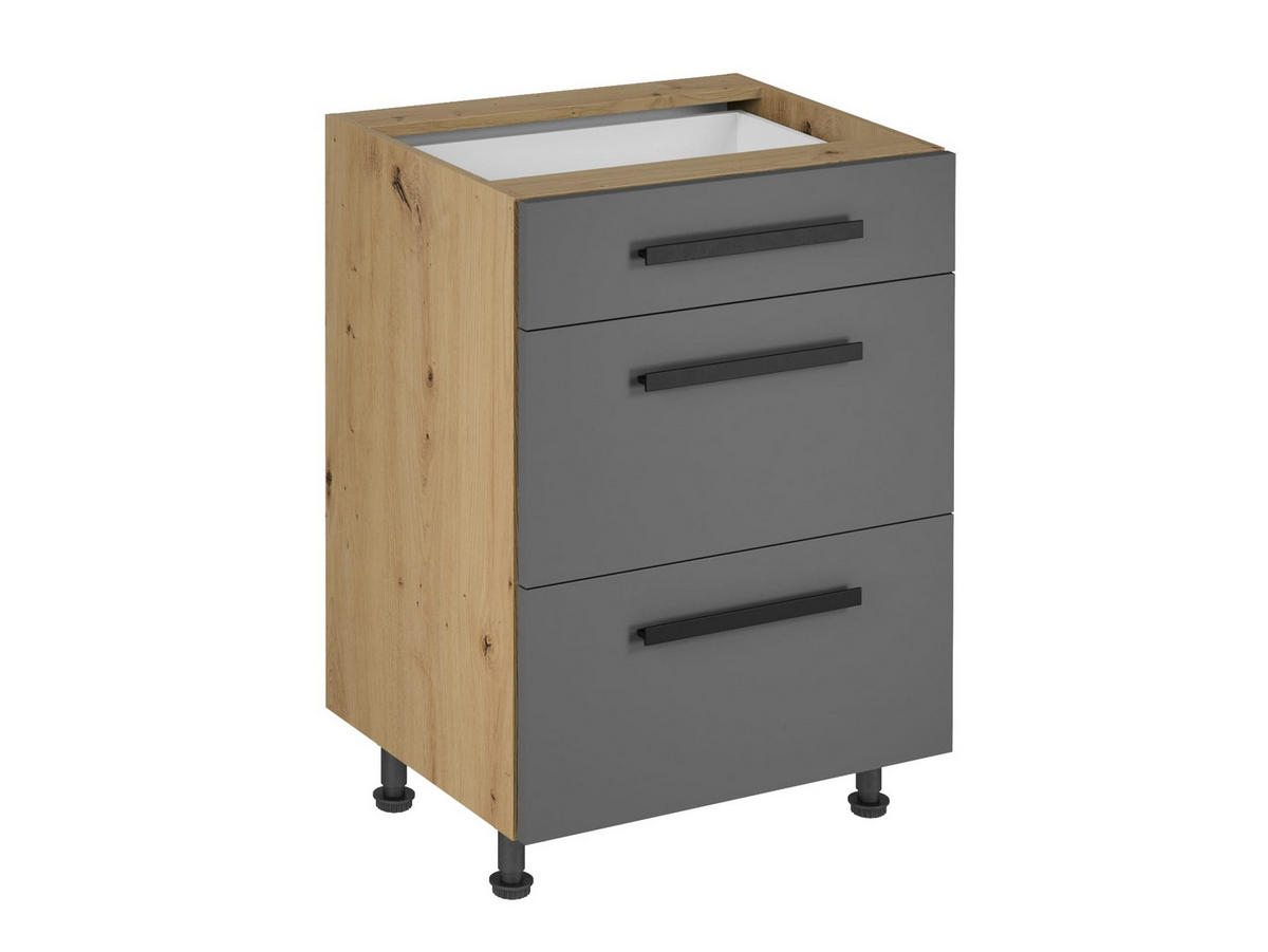 UNTERSCHRANK 60 cm – Nexa D60S3 – Woodline / Push-to-Open Mechanismus - Hellbraun, Holzwerkstoff (60/82/47cm) - ROYAL24_MARKT