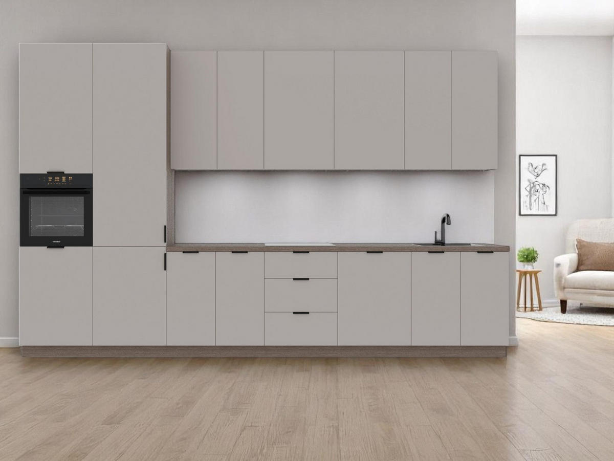 KÜCHENZEILE 400 cm – Sorento K73-G400 L – in Beige / Matt - Beige/Schwarz, Holz/Metall (400/247/58cm) - ROYAL24_MARKT