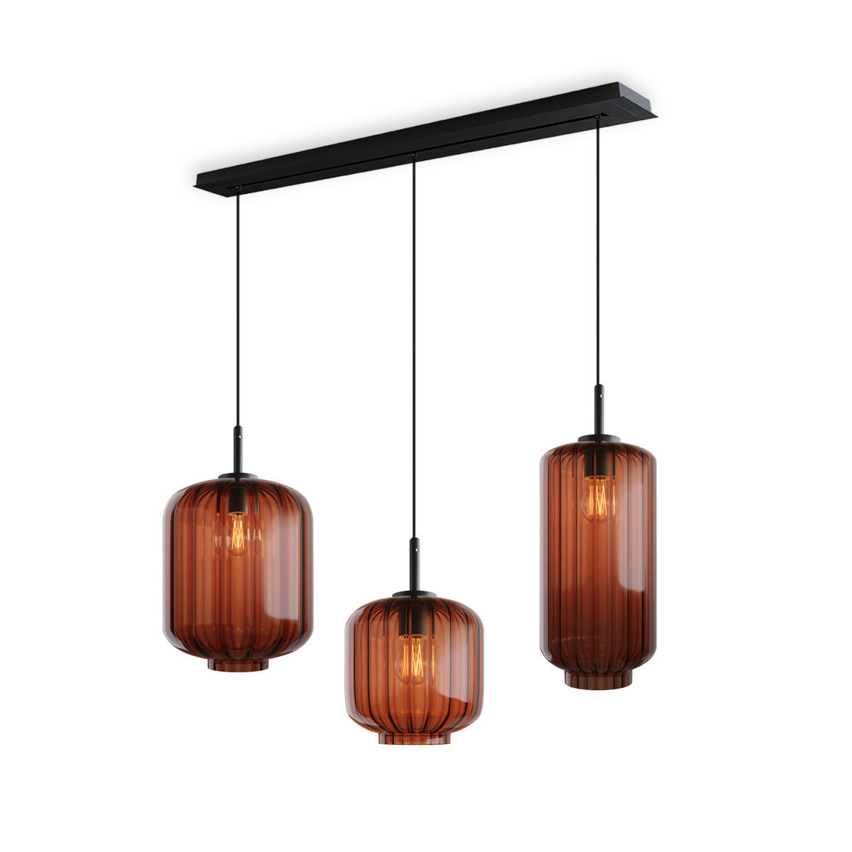 HÄNGELEUCHTE Velo 3-flammig Braun Ø 18/20/25cm - Schwarz/Braun, Glas (25/25/27cm) - s.luce