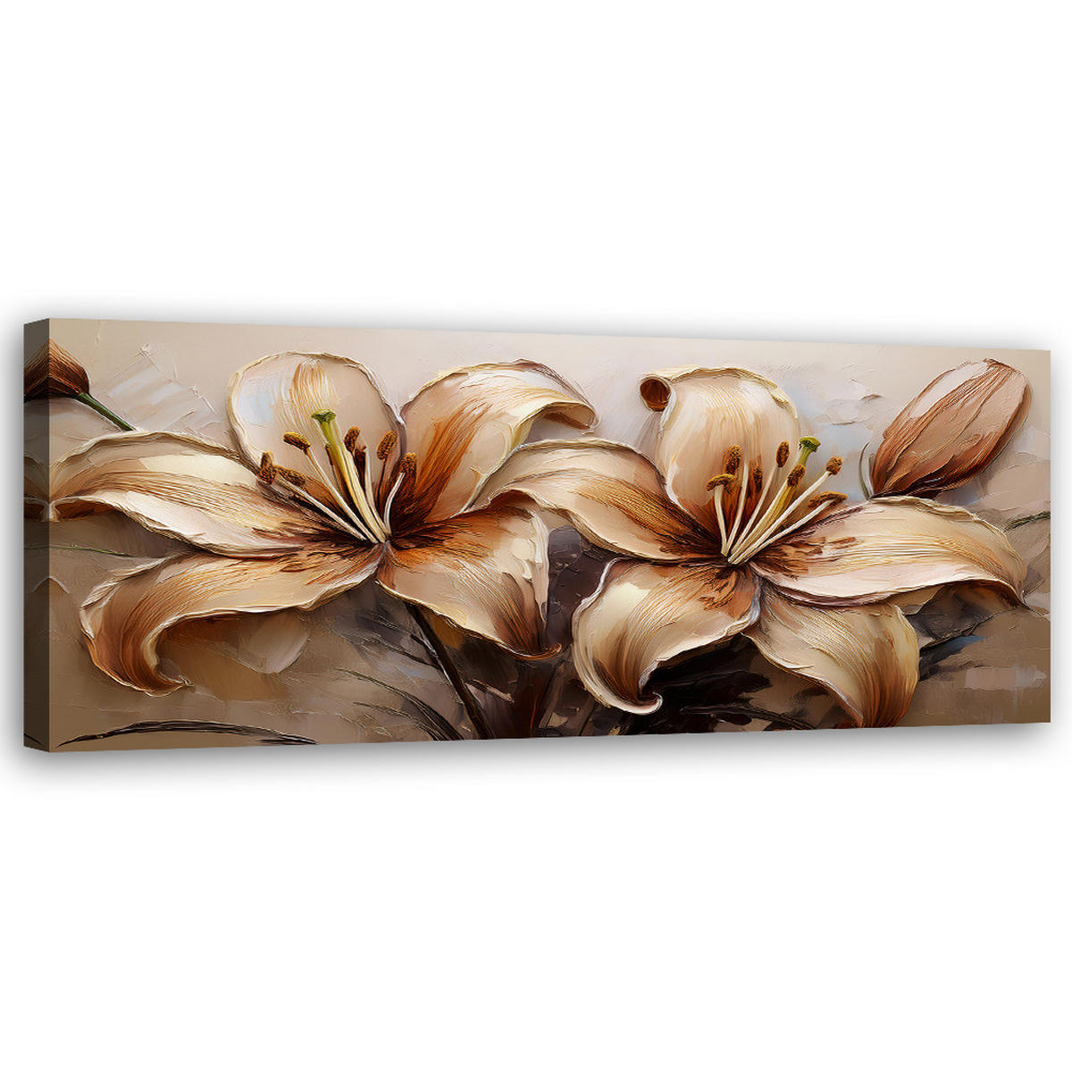 WANDBILD glamour lilien blumen sepia beige - Beige, Textil (90/30cm) - Feeby