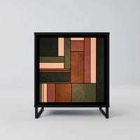 SIDEBOARD FIGURES OF NATURE, Schwarz, 57,5x42x67,5 cm, Schwarze Metall-Rahmenfüße - Multicolor/Schwarz, Holzwerkstoff/Metall (57.5/67.5/42cm) - SpaceRebels
