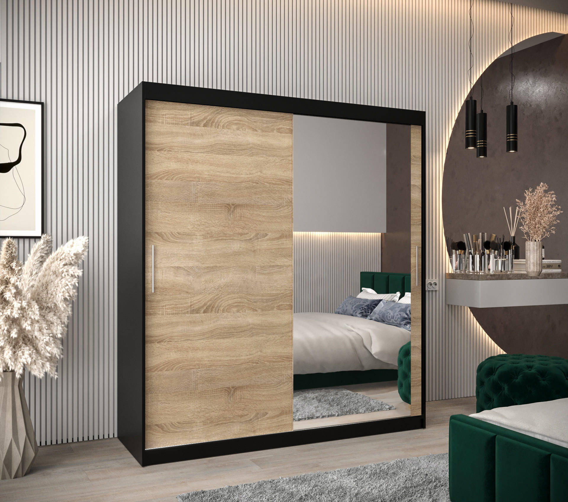 SCHWEBETÜRENSCHRANK 200/180/62 2-türig - Silberfarben/Schwarz, Holz/Kunststoff (180/200/62cm) - Abiks Möbel