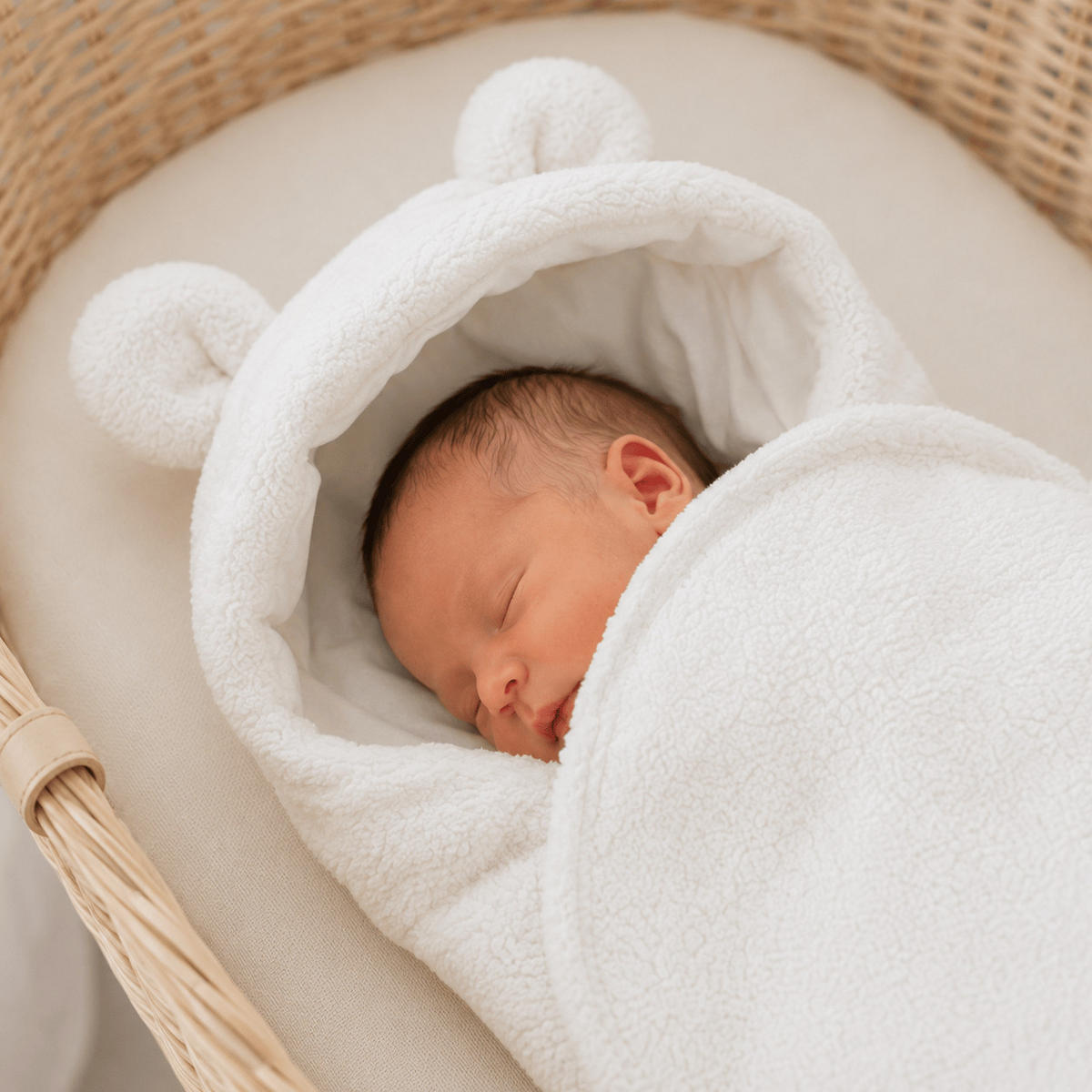 EINSCHLAGDECKE für Babys mit Teddyohren aus Bouclé in Creme-Weiß - Weiß, Textil (45/80cm) - MeowBaby
