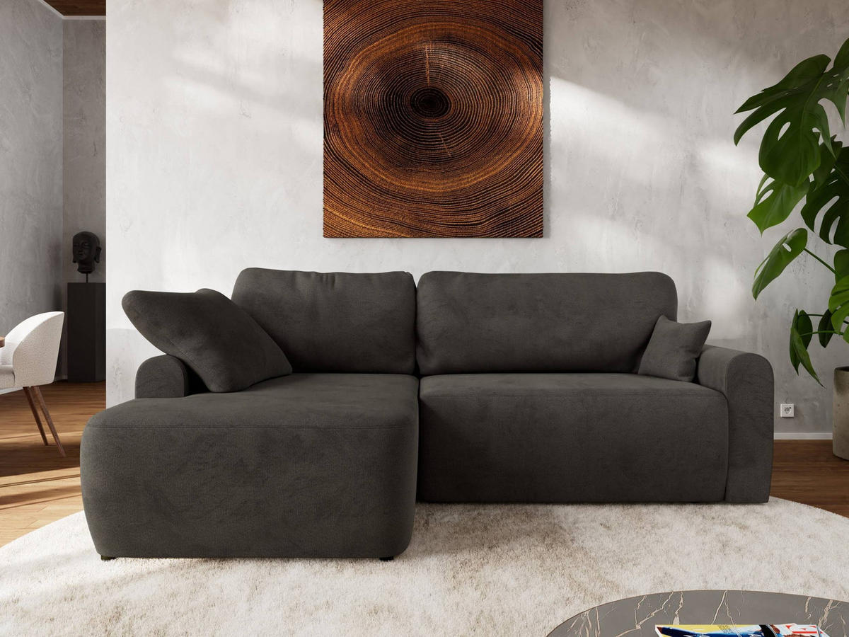 ECKSCHLAFSOFA CUBO L Dunkelgrau Velvet - links - Dunkelgrau/Schwarz, Kunststoff/Textil (273/187cm) - MKS