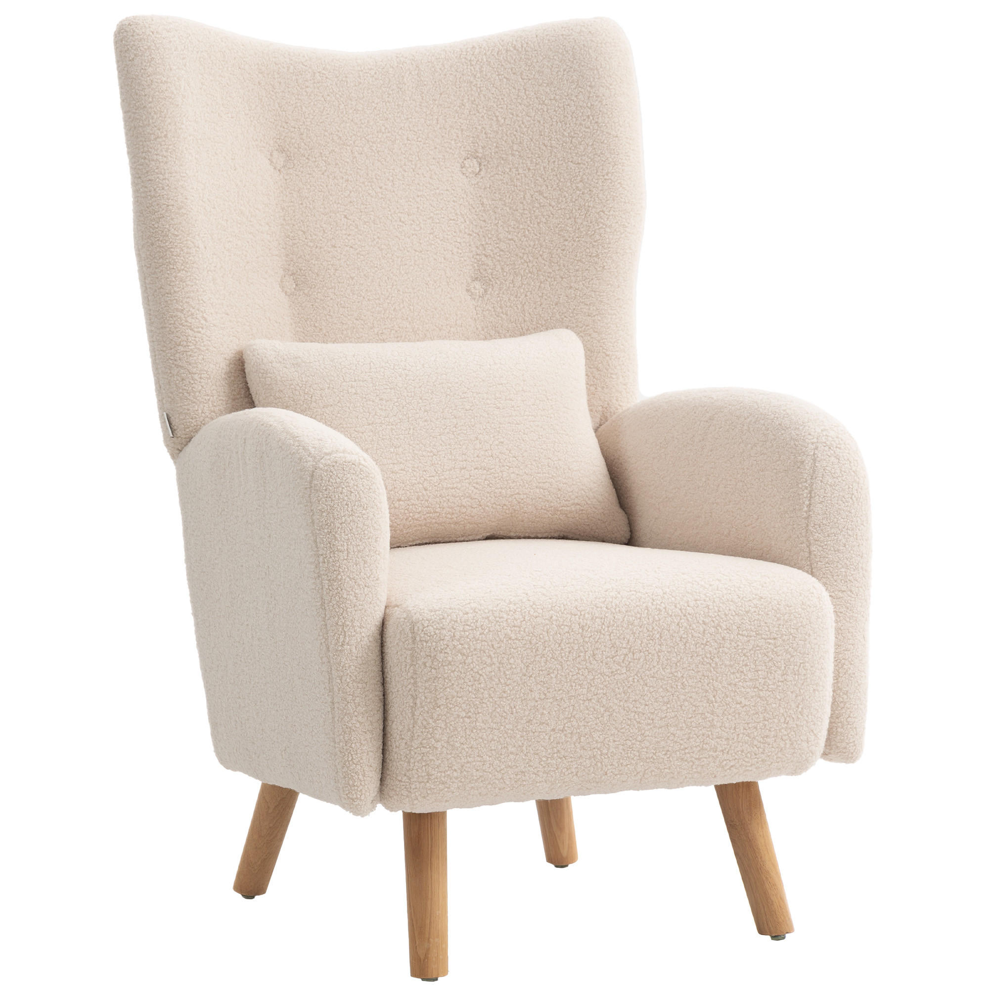 SESSEL DE-06847 mit Plüschbezug und Schaumstoffkissen, Ohrensessel Beige - Beige, Holz/Textil (72/106/77cm) - ComfortXL