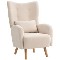 SESSEL DE-06847 mit Plüschbezug und Schaumstoffkissen, Ohrensessel Beige - Beige, Holz/Textil (72/106/77cm) - ComfortXL