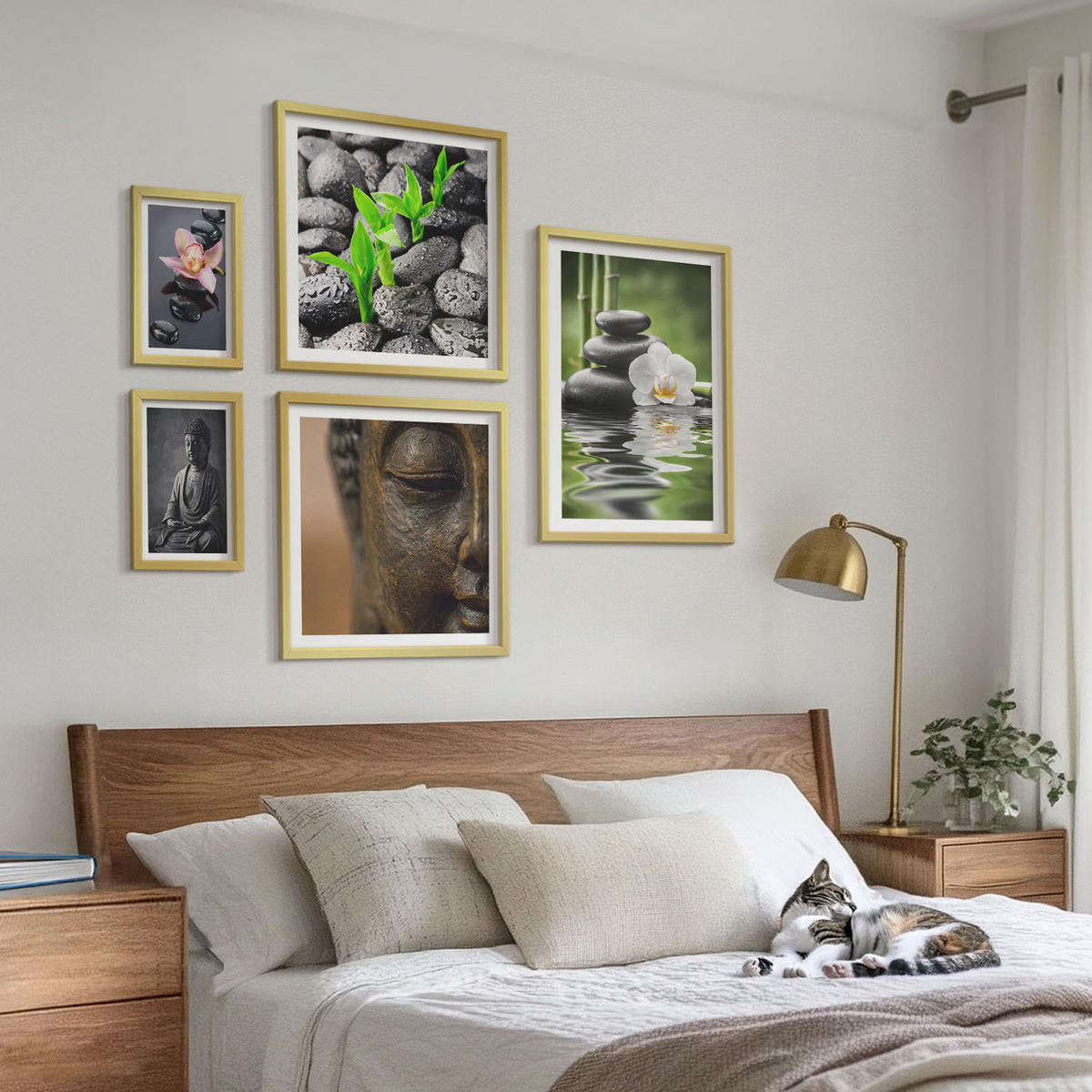 BILDER SET 5er Set - 50x50 cm & 20x30 cm & 40x60 cm Goldrahmen - Blumen in Vasen als Dekoration - Goldfarben, Kunststoff (40/60cm) - TULUP