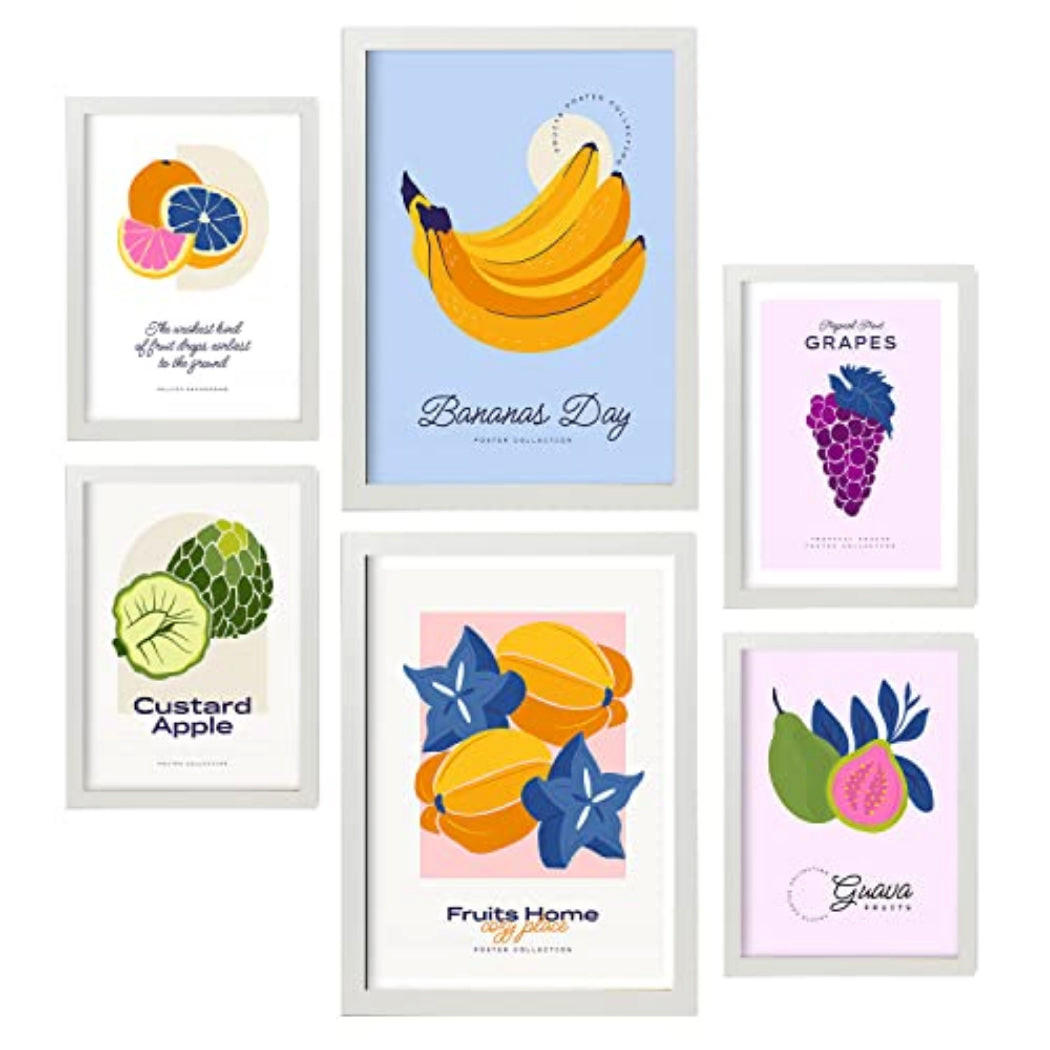 POSTER Set Mit 6 Lebensmittel Und Ernährungs Tropisch Und Fruchtig Natur Und Ernährungs Für Innenarchitektur A3 & A4 Weißer Rahmen - Weiß, Papier (29/3cm) - Nacnic