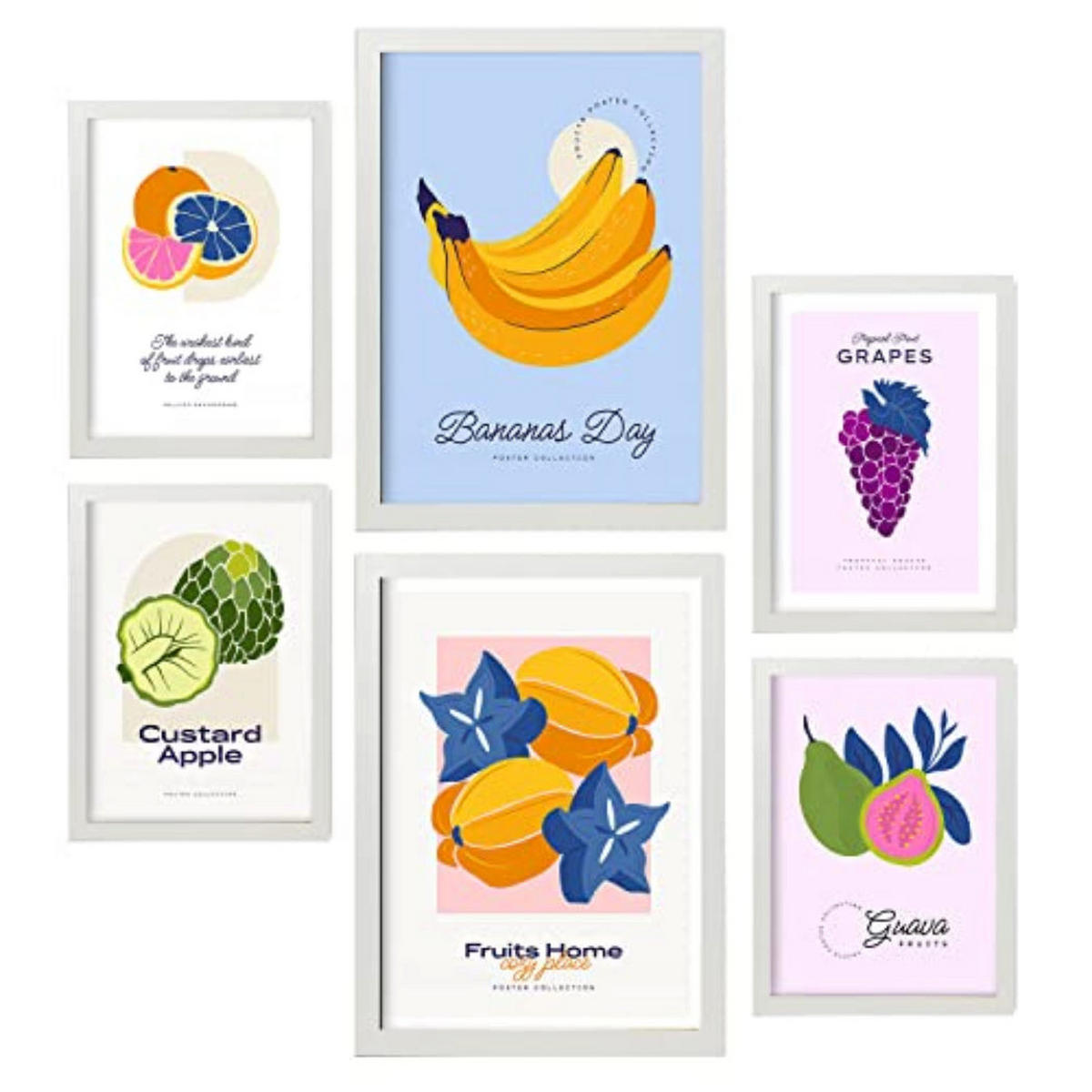 POSTER Set Mit 6 Lebensmittel Und Ernährungs Tropisch Und Fruchtig Natur Und Ernährungs Für Innenarchitektur A3 & A4 Weißer Rahmen - Weiß, Papier (29/3cm) - Nacnic