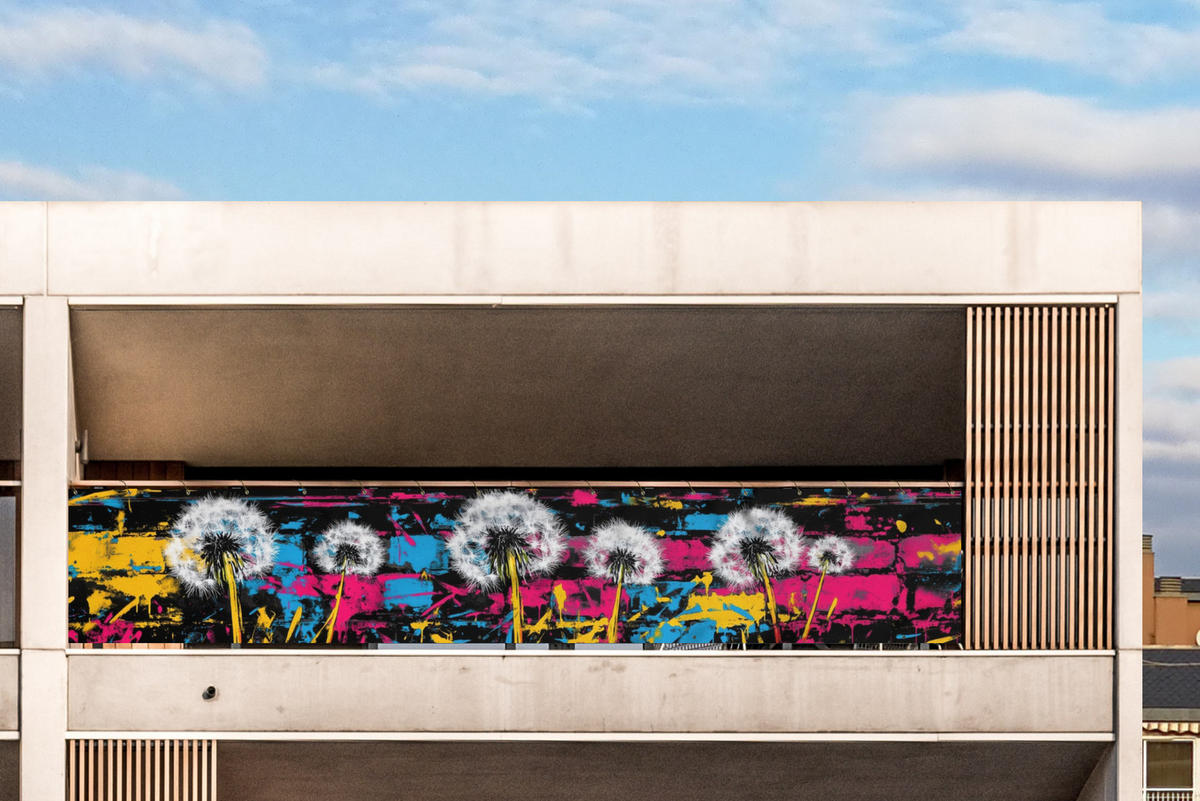 BALKON-SICHTSCHUTZ Straßenkunst - Bunt - Wand - Schwarz, Kunststoff (500/85cm) - MuchoWow