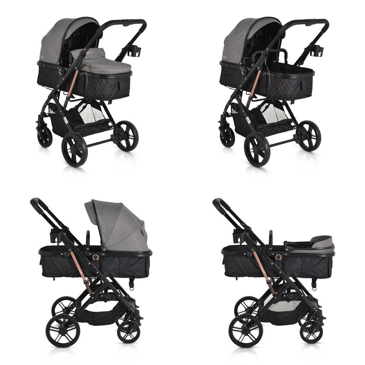 KINDERWAGEN Rafaello 2 in 1 grau mbaubar, Sportsitz, Fußabdeckung, Tasche - Grau, Metall (96/59/109cm) - Moni