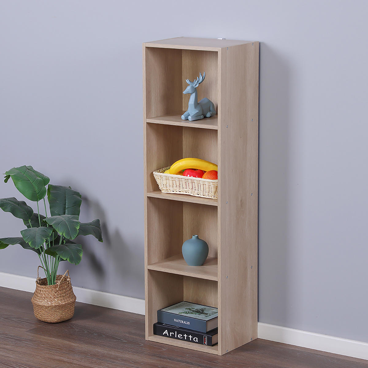 BÜCHERREGAL - Hellbraun, Holzwerkstoff/Textil (32/106/24cm) - Relaxdays