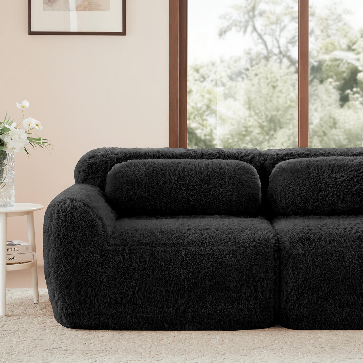 2-SITZER Sofa aus Plüsch mit modularem Design, schwarz - Schwarz, Textil (104/73/204cm)