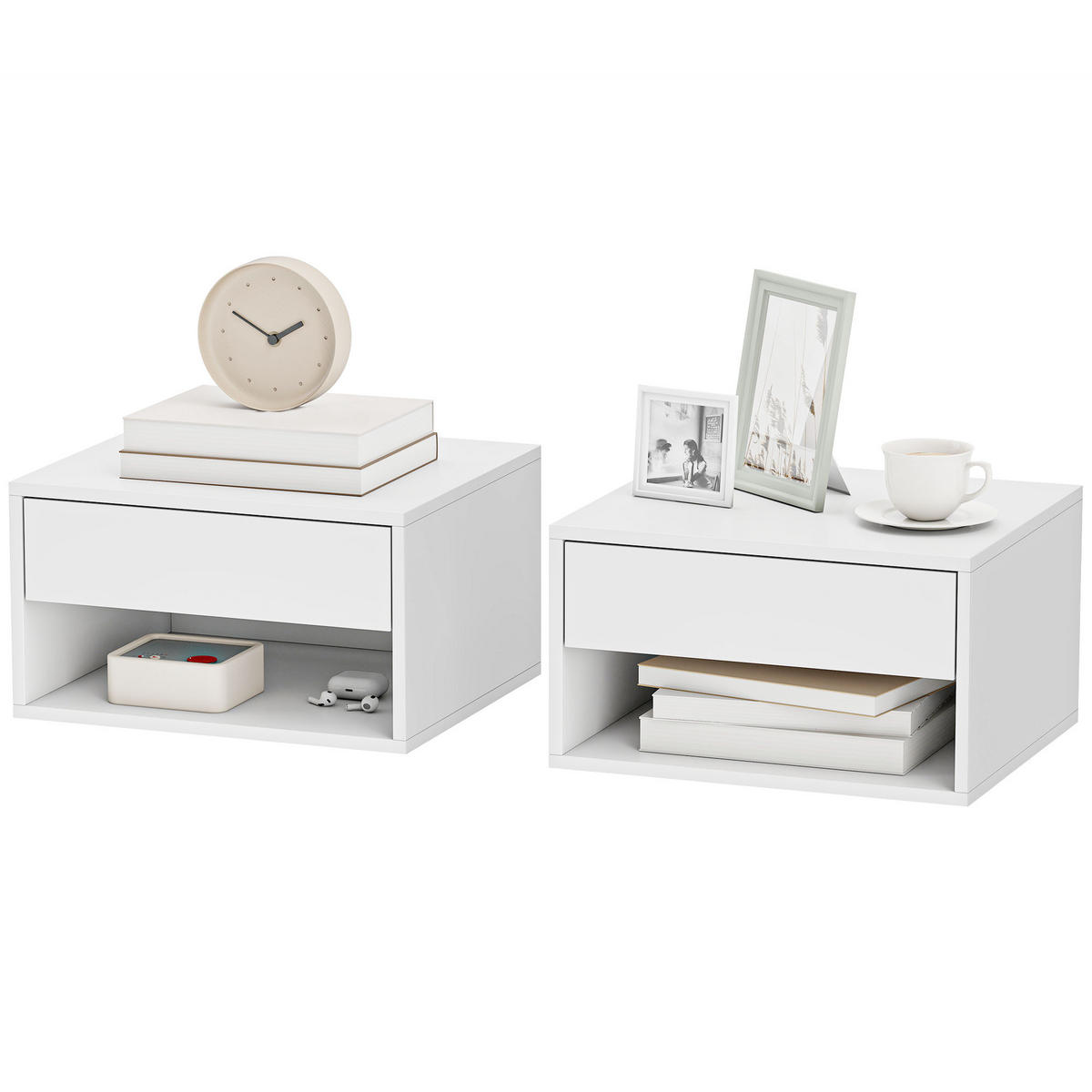 NACHTTISCH Weiß Spanplatte wandhängend mit Schublade 2er-Set - Weiß, Holzwerkstoff (37/21/32cm) - PANGIVO
