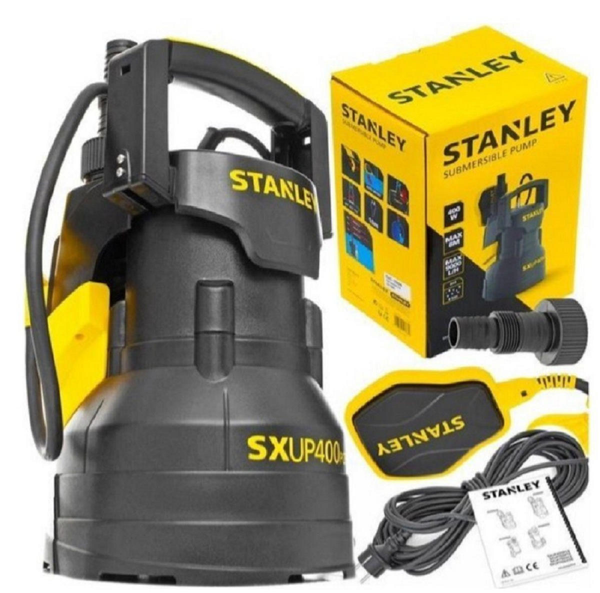 TAUCHPUMPE 400W Stanley SXUP400PCE, Klarwasserpumpe, 9000l/h, Edelstahl, Schwimmerschalter, Wasserpumpe, Garten, Keller, Entwässerung - Gelb/Schwarz, Kunststoff/Metall (16.7/31.2/21.7cm) - Stanley