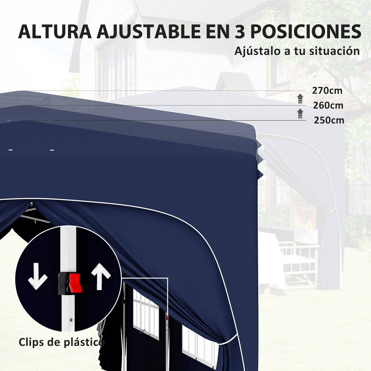 FALTPAVILLON, 3x6m, Seitenwände, UPF50+, höhenverstellbar, Dunkelblau - Multicolor, Metall (597/270/300cm) - FORIOUS