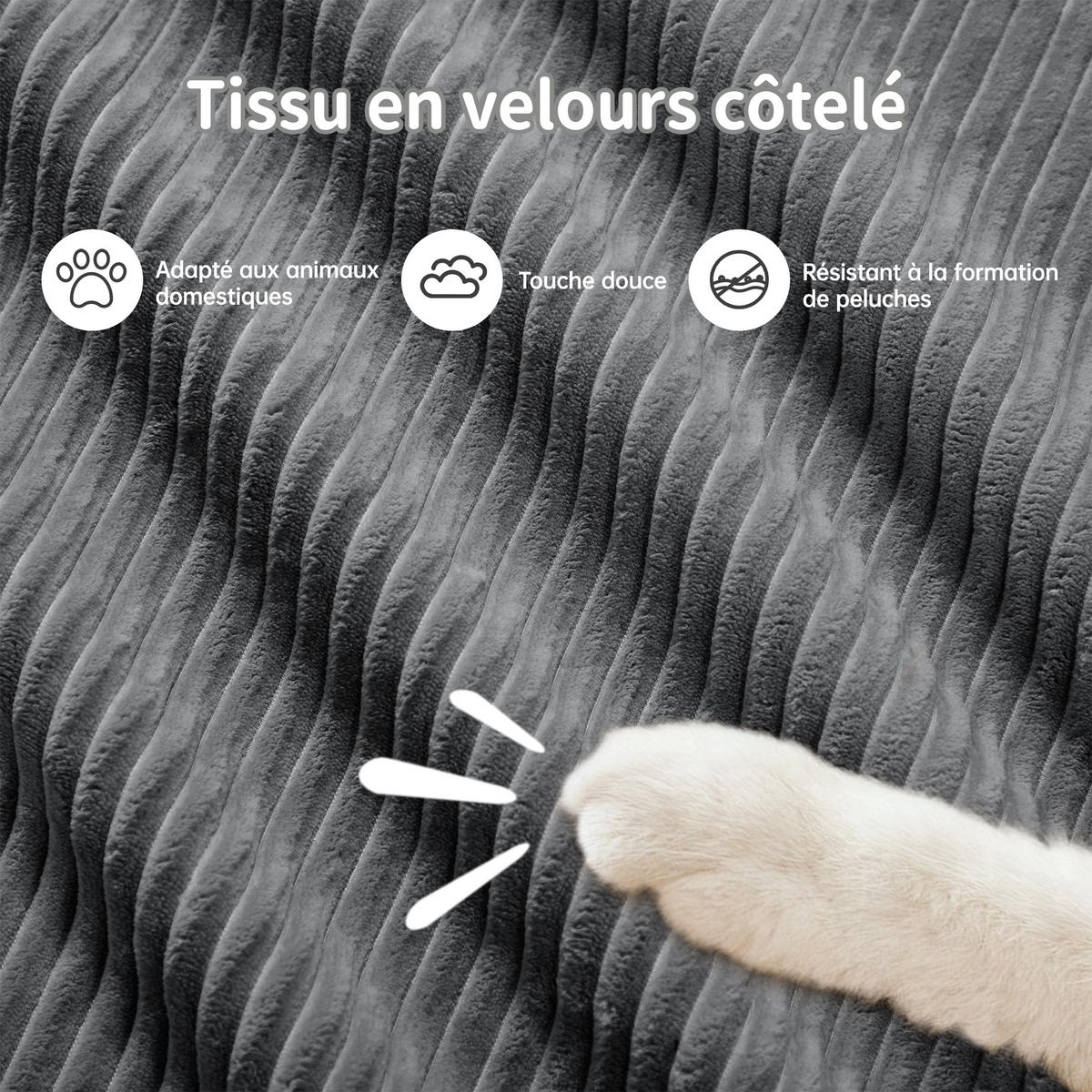 SOFA Modulares 2-Sitzer, mit Armlehnen, Cord, Grau - Grau, Textil (103/70/208cm) - Meubles Cosy