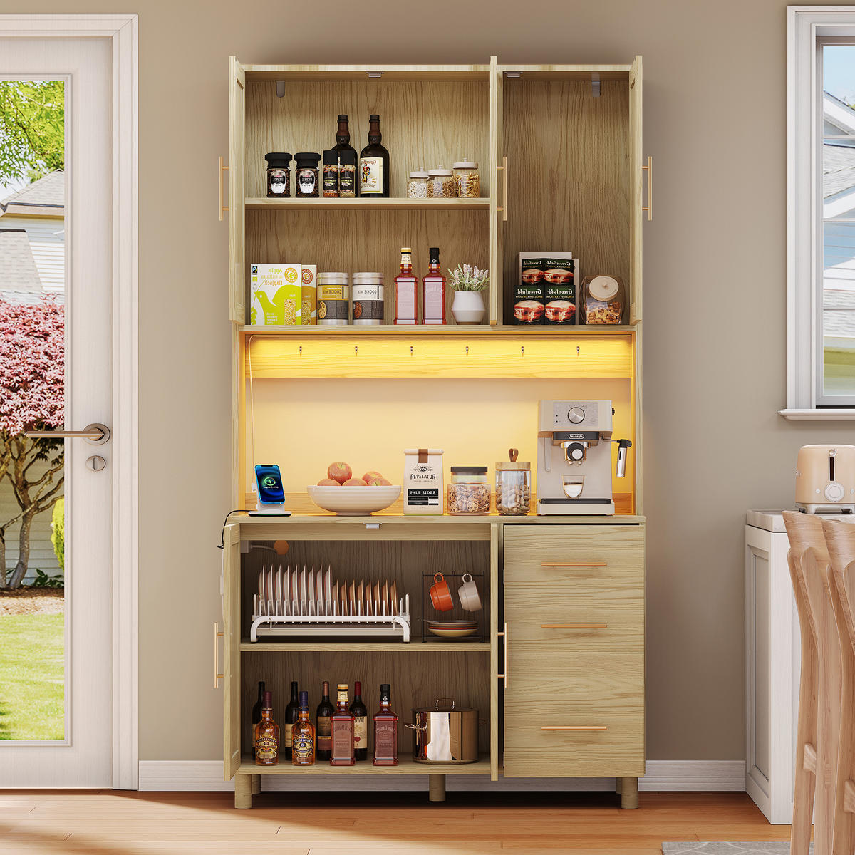 BUFFET 100/40/183 cm Natur aus MDF mit LED-Beleuchtung - Naturfarben, Holzwerkstoff (100/183/40cm) - OKWISH