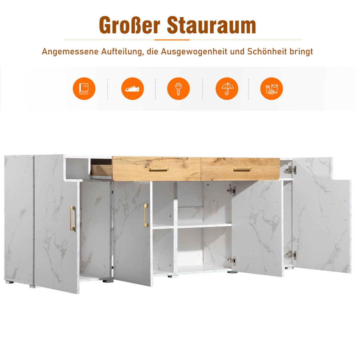 SIDEBOARD 208/39,5/80 cm mit 4 Türen und 2 Schubladen, viel Stauraum aus Holzwerkstoff, Weiß - Weiß, Holzwerkstoff (208/80/39.5cm) - Redom