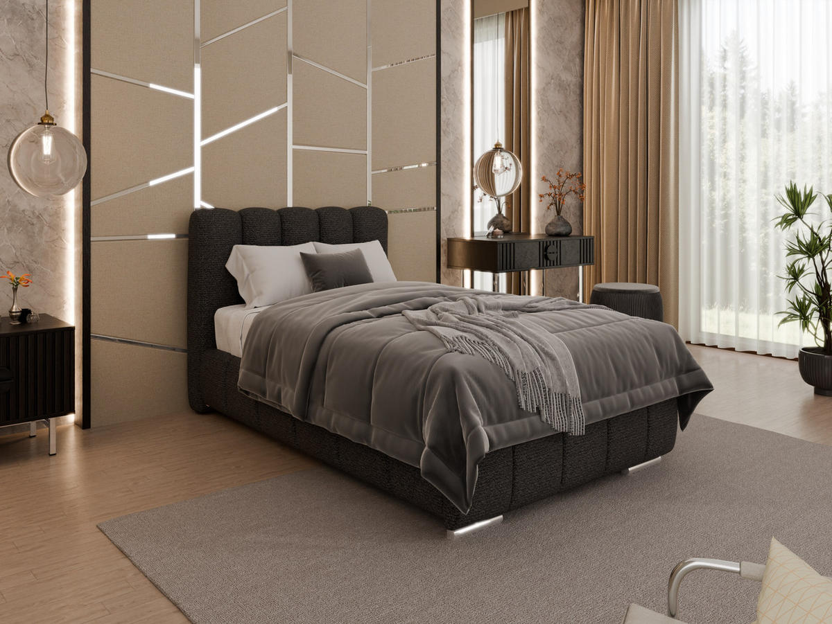 POLSTERBETT Zaira 100x200cm – Elegantes Polsterbett für modernen Wohnstil , Taschenfederkernmatratze Pocket KOKOS (20cm), schwarz - Schwarz, Holz (100/200cm) - Panda Möbel