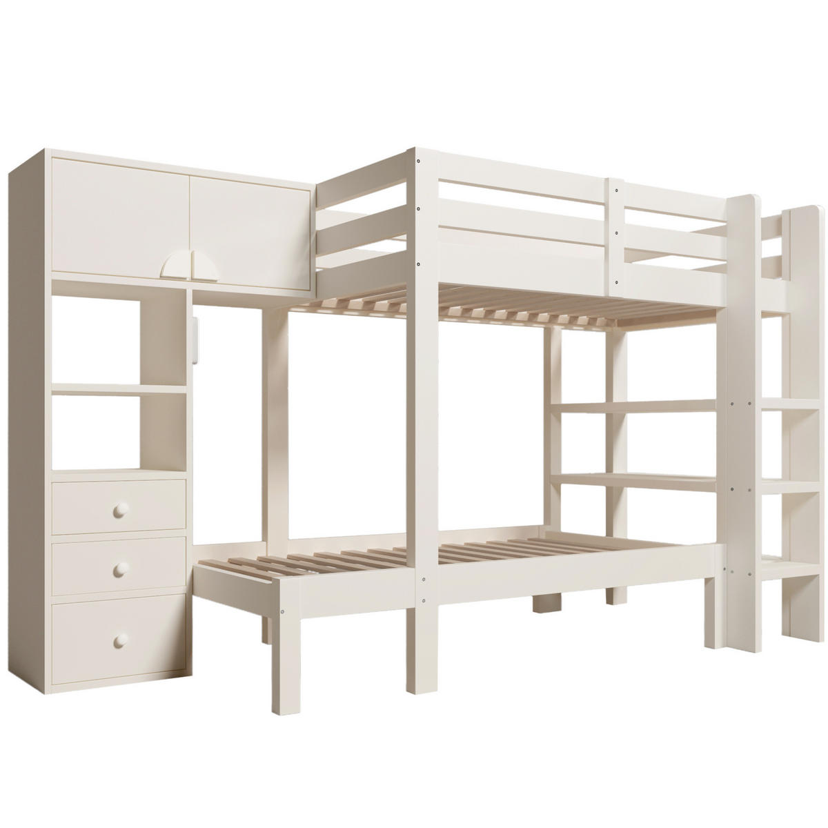 ETAGENBETT 90/200 cm Weiß mit Schrank, Regal und Schubladen - Weiß, Metall (90/200cm) - Flora Grace