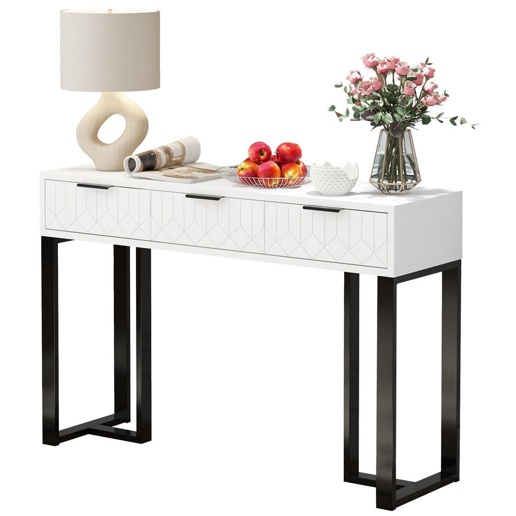 OKWISH KONZOLOVÝ stůl 31,85/25 cm černá a bílá z MDF s geometrickým dekorem a zásuvkami