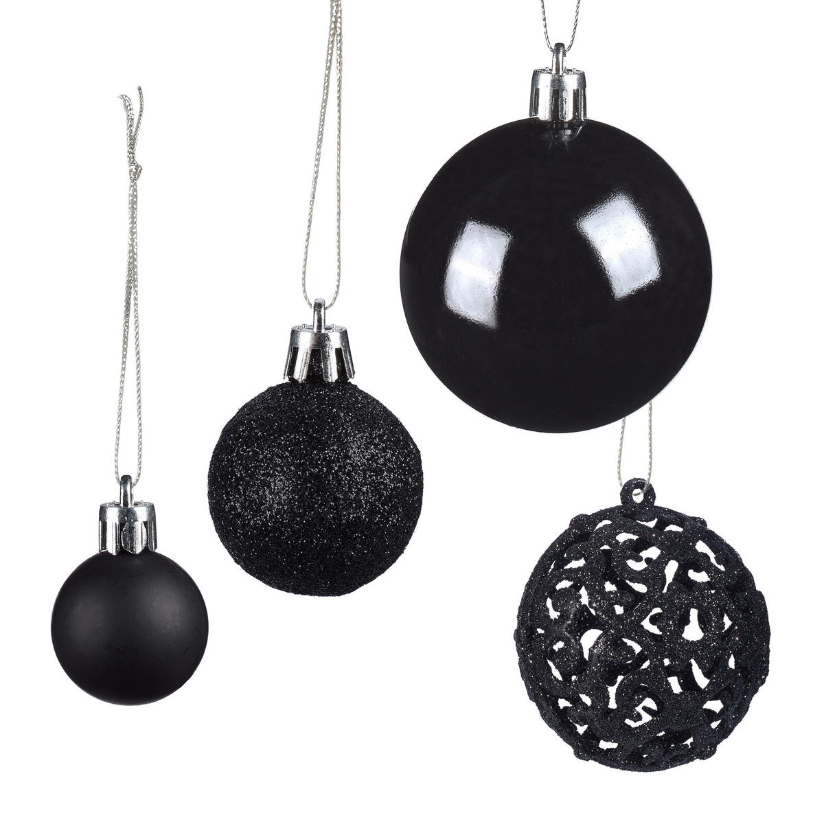 WEIHNACHTSKUGELN-SET 150-tlg. - Schwarz, Kunststoff (6/7/6cm) - Relaxdays