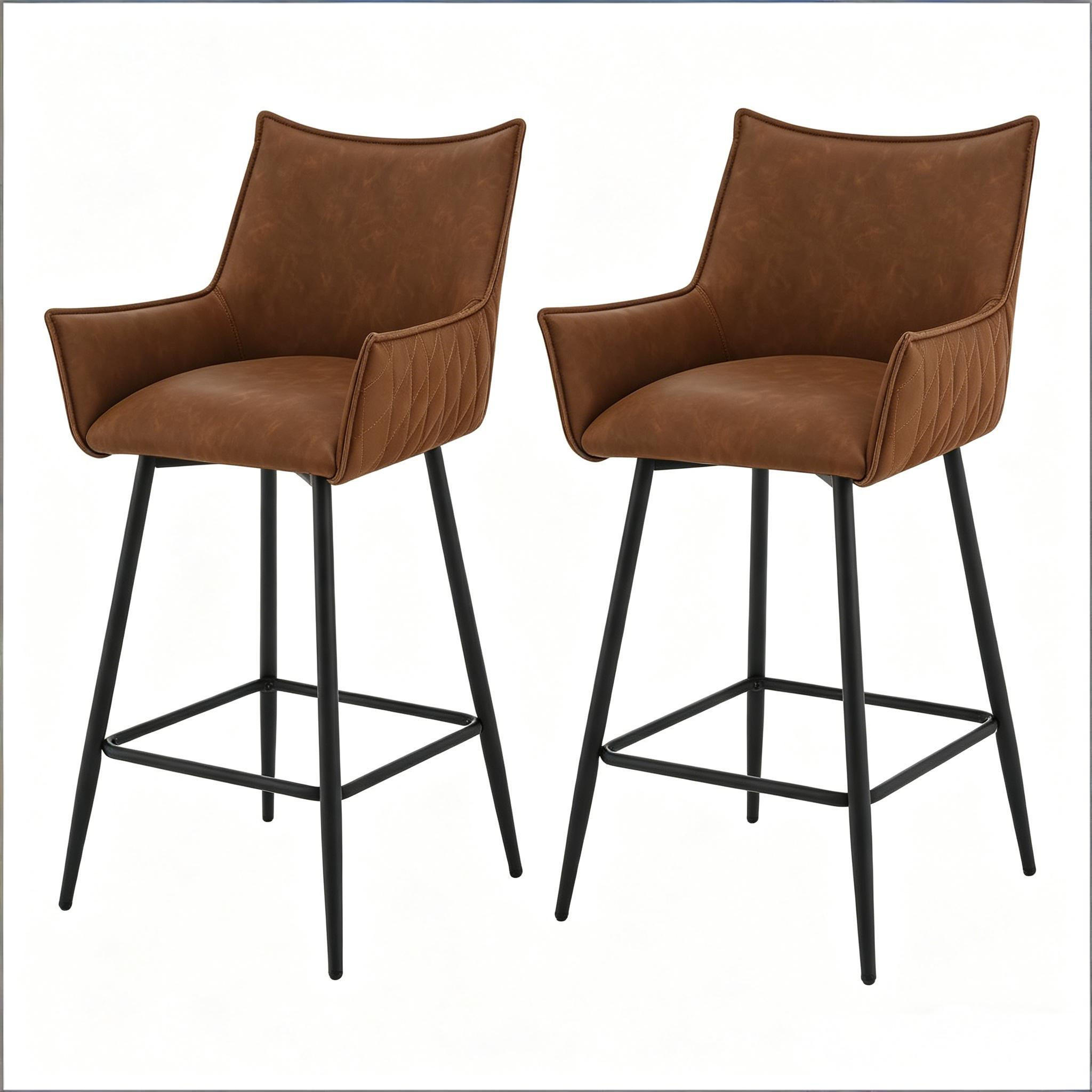 BARHOCKER Braun 2er-Set mit Armlehnen Rückenlehne und PU-Leder - Braun, Metall (51/90/49cm) - PANGIVO