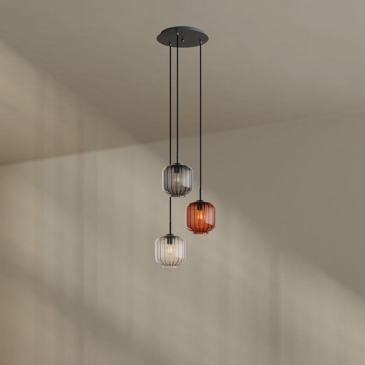 GALERIELEUCHTE Velo 3-flammig Mehrfarbig Ø 20cm - Multicolor/Schwarz, Glas (20/20/20cm) - s.luce