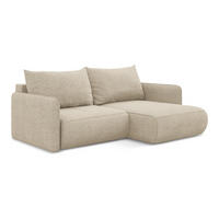 ECKSOFA mit Schlaffunktion Chenille Stoff Beige - Beige/Schwarz, Kunststoff/Textil (207/148cm) - Makamii