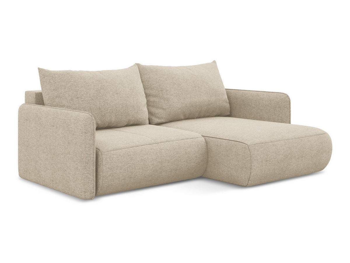 ECKSOFA mit Schlaffunktion Chenille Stoff Beige - Beige/Schwarz, Kunststoff/Textil (207/148cm) - Makamii