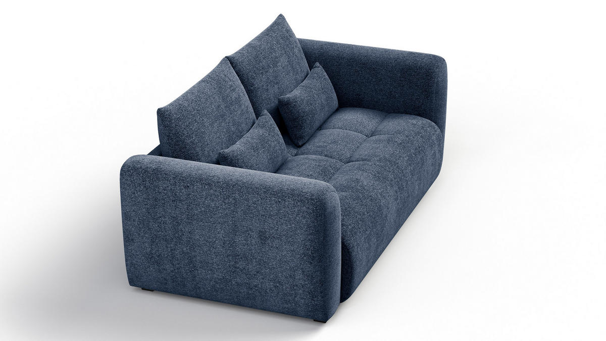 SOFA SORENO 3-Sitzer, dunkelblau - Schwarz/Dunkelblau, Holz/Textil (214/94/114cm) - Courtois Laville