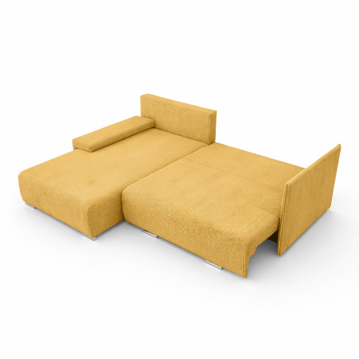 ECKSOFA L-Form Schlaffunktion Livorno Cord-Stoff Gelb Links - Chromfarben/Gelb, Holz/Kunststoff (246/188cm) - Kaiser Möbel
