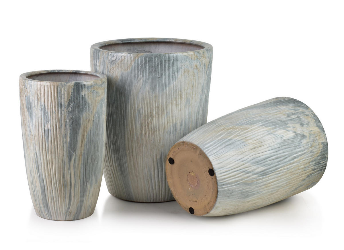 BLUMENTOPF Neva Marble 3er Set Grau 37x37x47/30x30x43/24x24x40 cm Keramik - Grau, Keramik (37/47cm) - Mondex