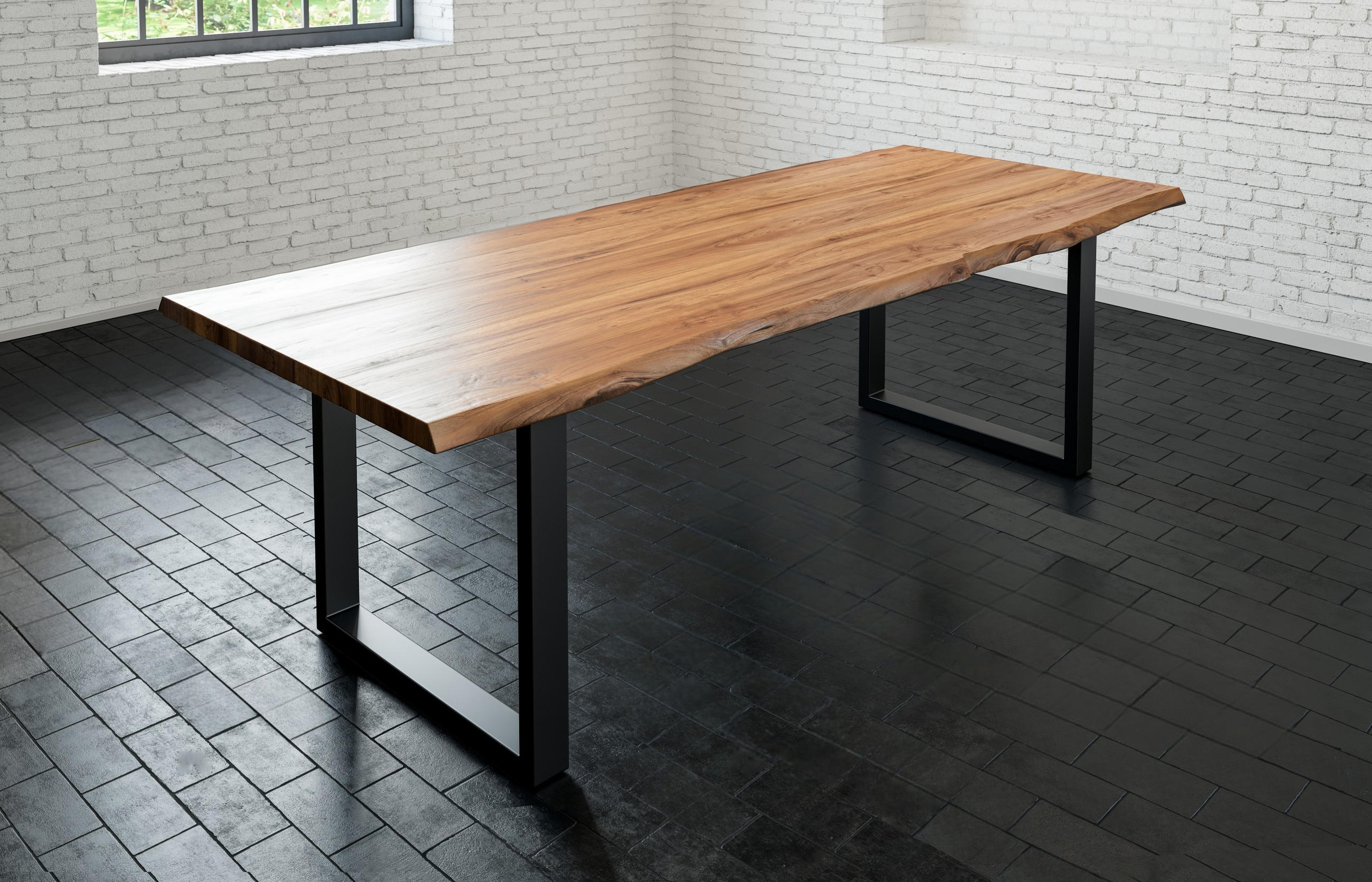 ESSTISCH LIAM - Beige/Schwarz, Holz/Metall (100/200/74cm) - SAM