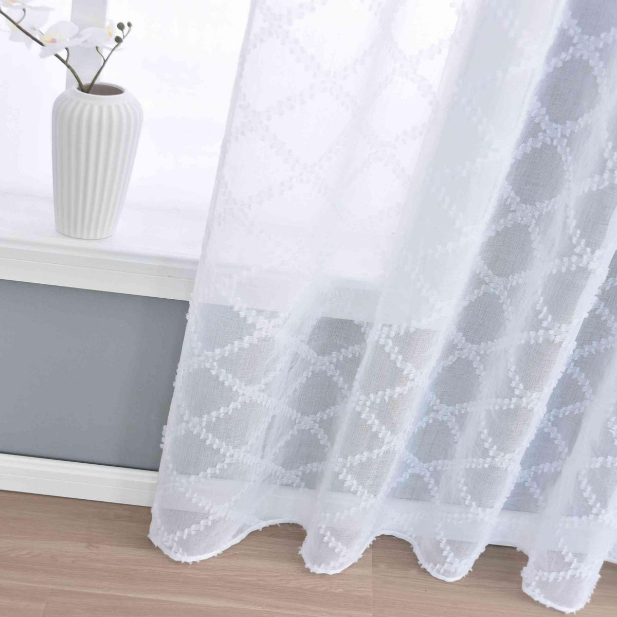 GARDINE VALENCIA HxB 245x145 cm Natur Diamond - Weiß, Textil (145/245cm)