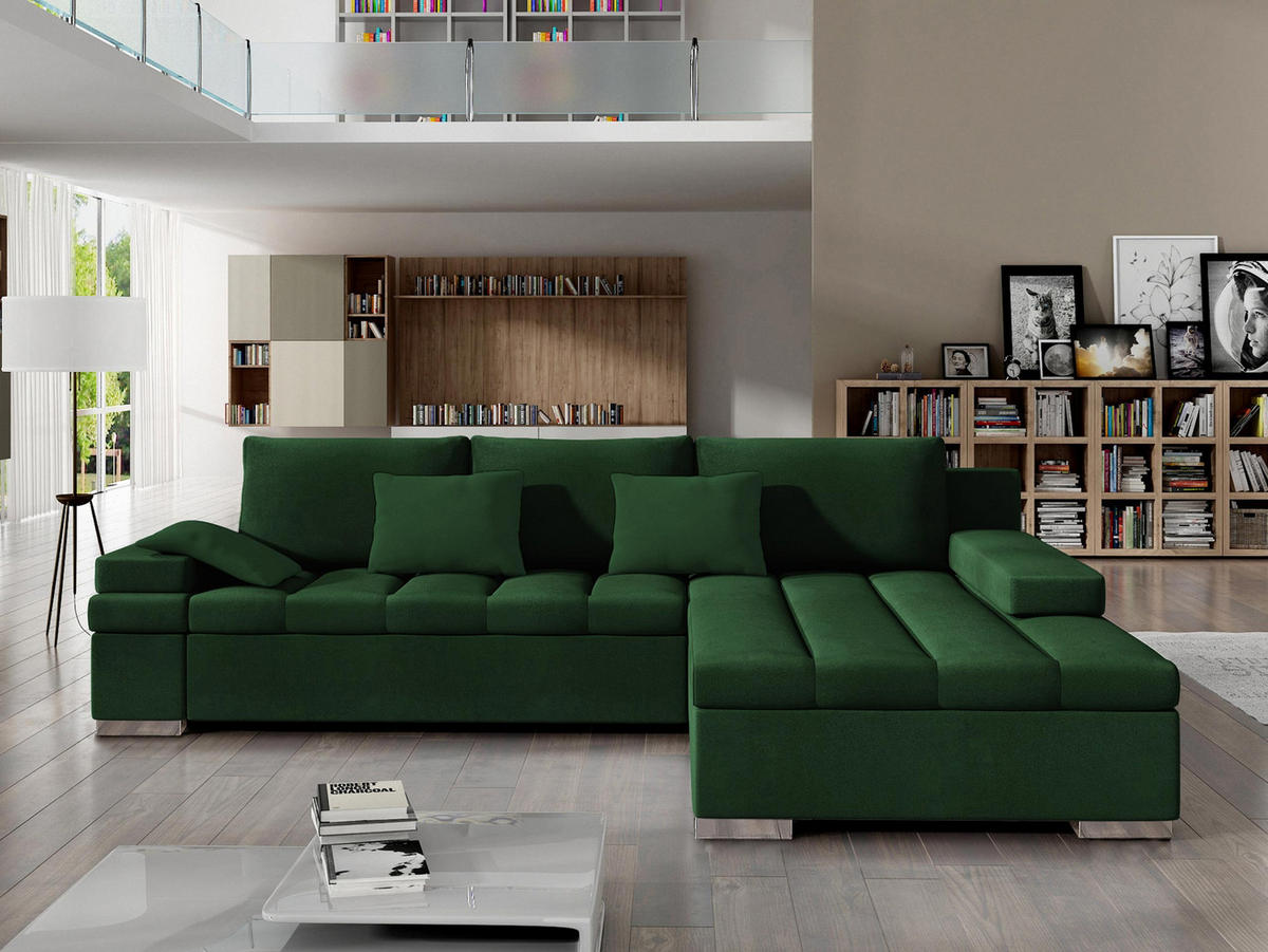 ECKSOFA Bangkok, Seite: Rechts - Waldgrün/Silberfarben, Holz/Textil (310/175cm) - MIRJAN24