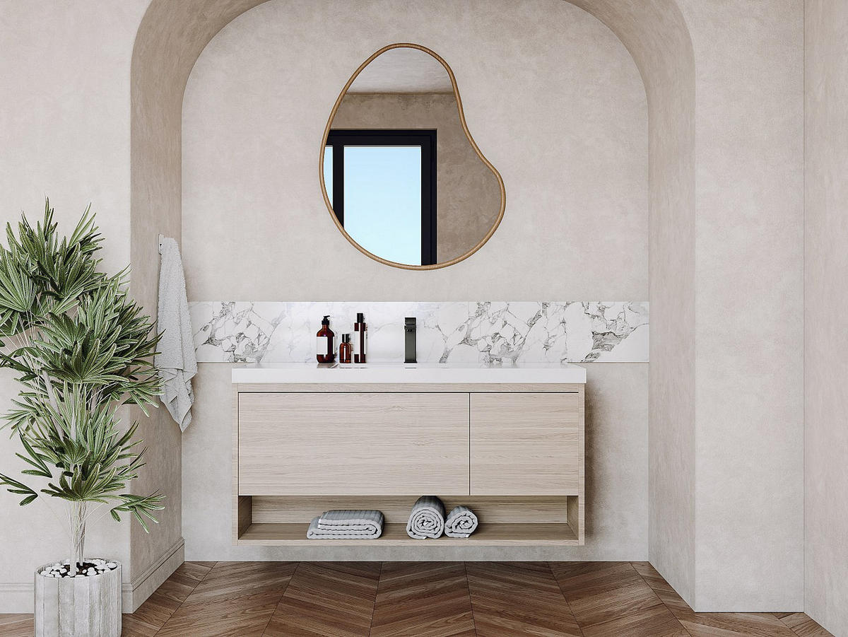 EINZELWASCHTISCH - 120cm x 50cm - Holzspan - naturfarben hell - PUJUKA - Naturfarben, Holz (120/55/50cm) - Vente-Unique