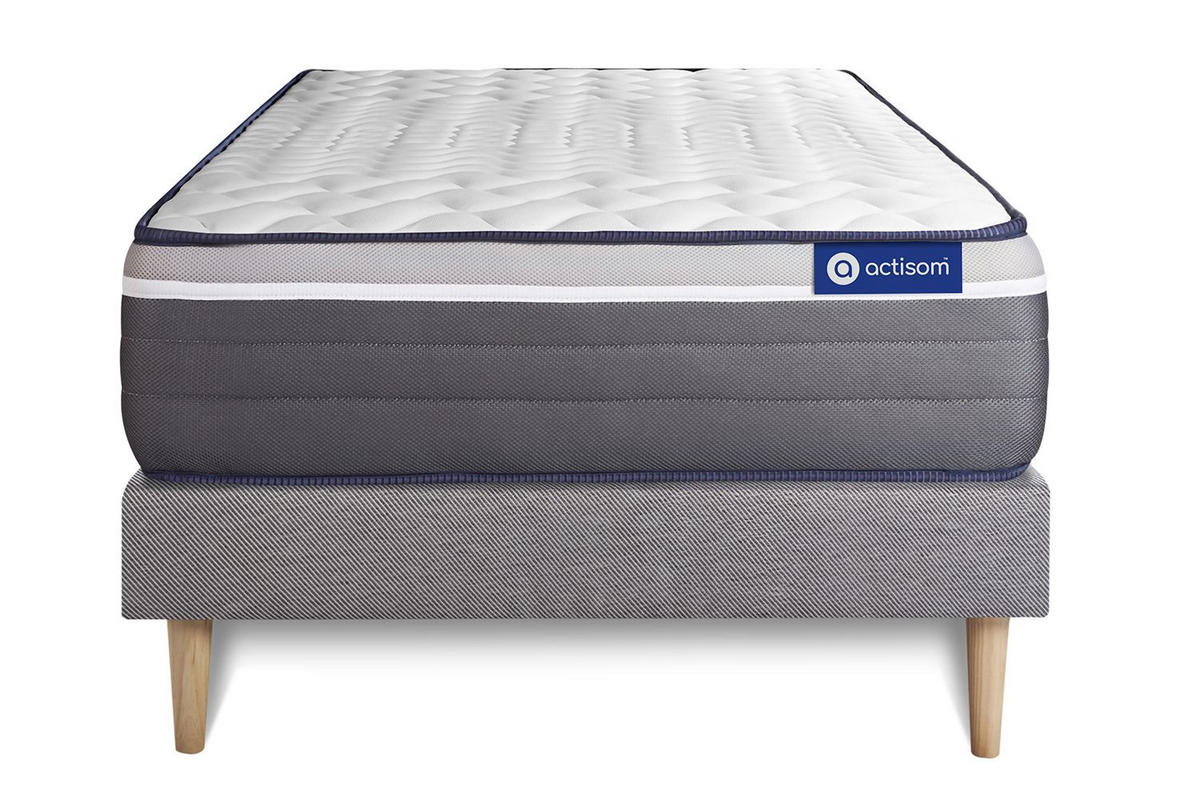 BETT Actimemo plus Memory-Schaum 80 x 190 cm h4 - Kit Bettgestell Grau - Beige/Grau, Holz (80/190cm) - ACTISOM