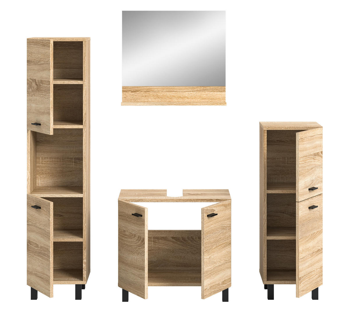 BADMÖBEL-SET Eiche 4-teilig 140 cm, Komplettset hängend oder stehend - Eichefarben, Glas/Holzwerkstoff (137/186/33cm) - Inn.Furn