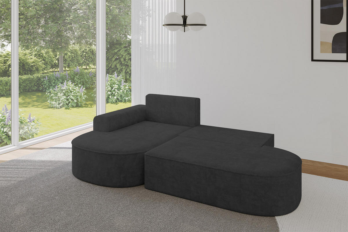 ECKSOFA mit Schlaffunktion und Bettkasten Ottomane Links MARI-L1-S - 283x167x85 cm Dunkelgrau Velours - Dunkelgrau/Schwarz, Holzwerkstoff/Kunststoff (283/167cm) - ALTDECOR